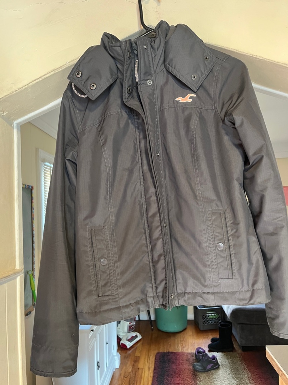 Hollister Dark Gray Hooded Utility Jacket with Logo